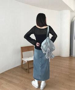 ベリードデニムスリットAラインスカート DENIM