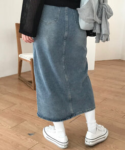 ベリードデニムスリットAラインスカート DENIM