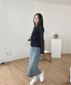 ベリードデニムスリットAラインスカート DENIM