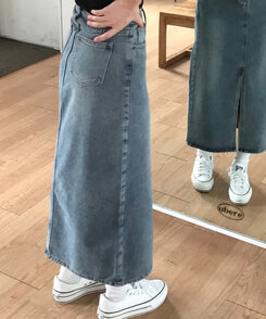 ベリードデニムスリットAラインスカート DENIM