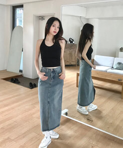 ベリードデニムスリットAラインスカート DENIM