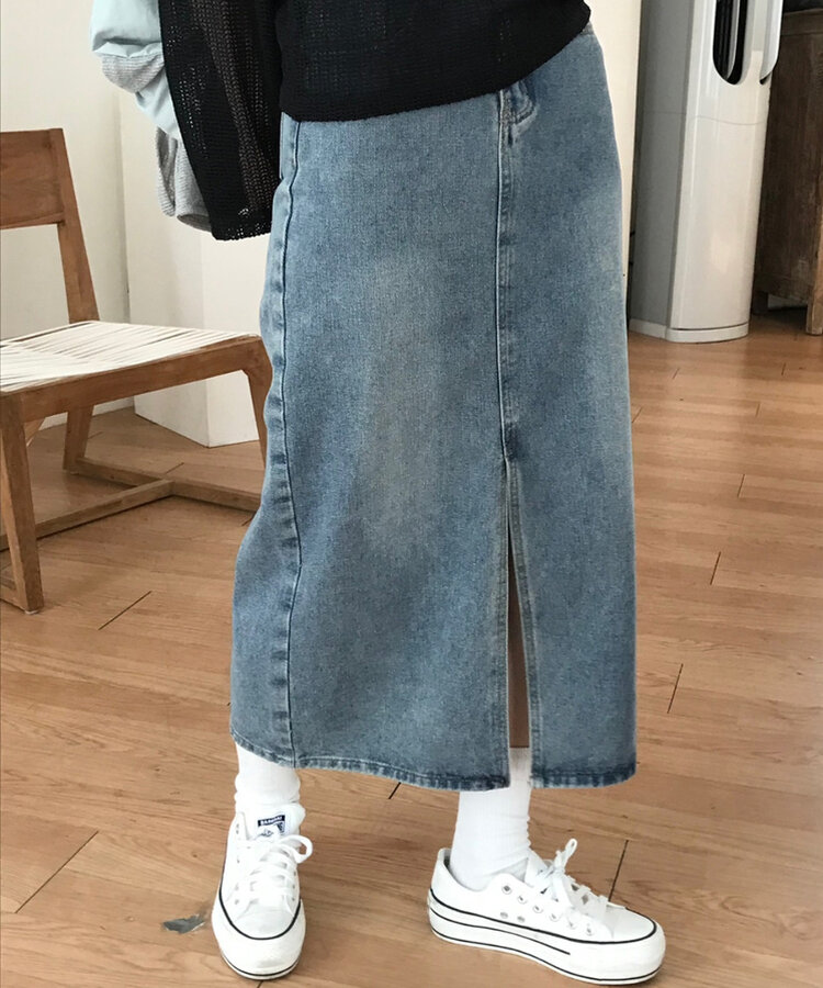 ベリードデニムスリットAラインスカート DENIM