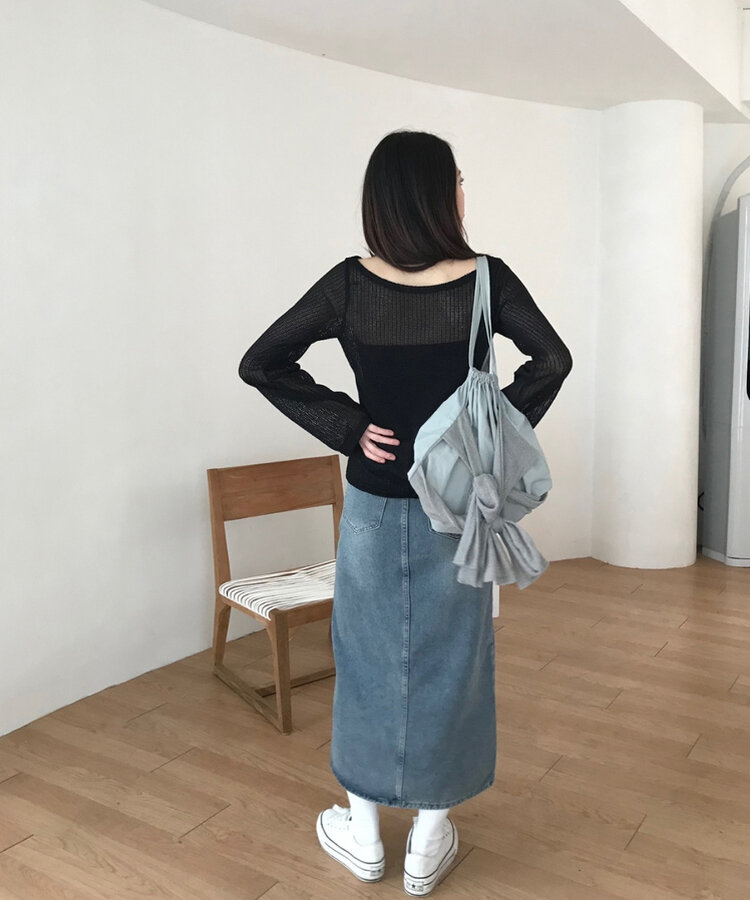 ベリードデニムスリットAラインスカート DENIM