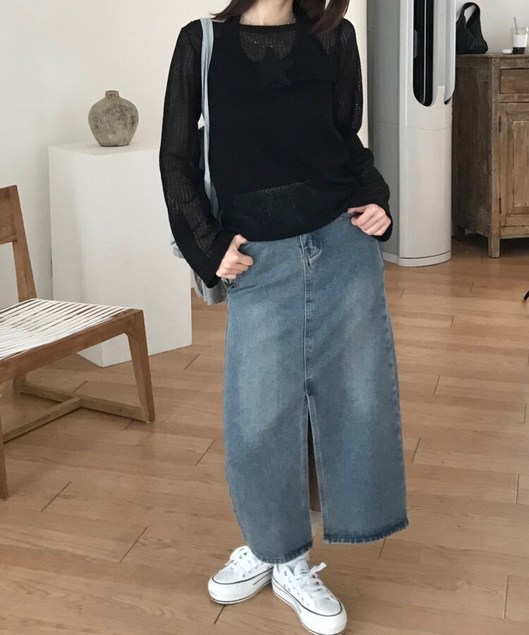 ベリードデニムスリットAラインスカート DENIM