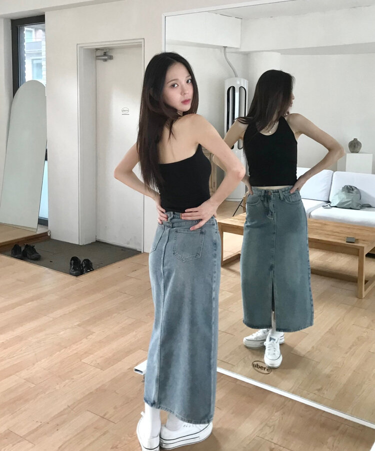 ベリードデニムスリットAラインスカート DENIM