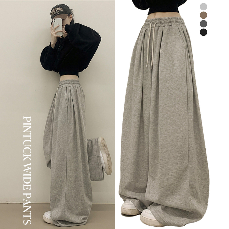 빅사이즈 핀턱 밴딩 와이드 트레이닝 롱팬츠 남녀공용 그레이