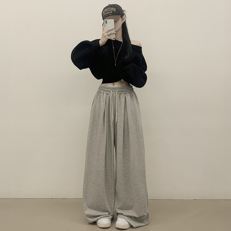 빅사이즈 핀턱 밴딩 와이드 트레이닝 롱팬츠 남녀공용 그레이