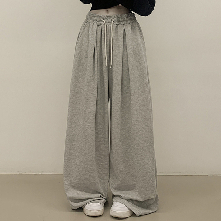 빅사이즈 핀턱 밴딩 와이드 트레이닝 롱팬츠 남녀공용 그레이