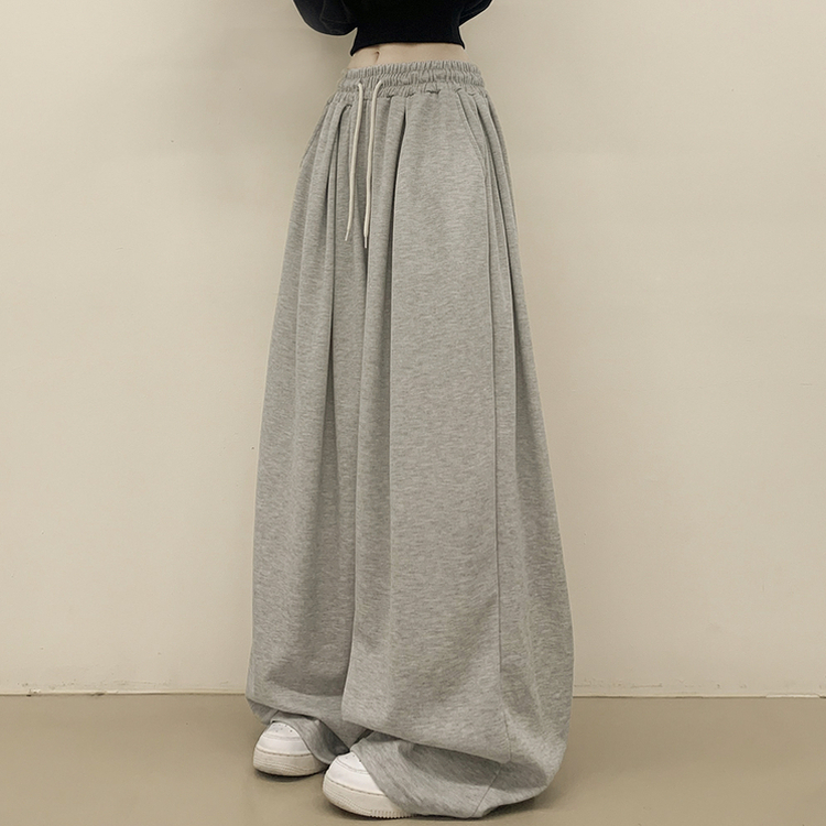 빅사이즈 핀턱 밴딩 와이드 트레이닝 롱팬츠 남녀공용 그레이