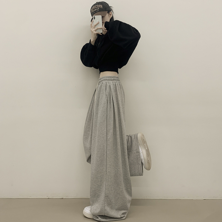 빅사이즈 핀턱 밴딩 와이드 트레이닝 롱팬츠 남녀공용 그레이
