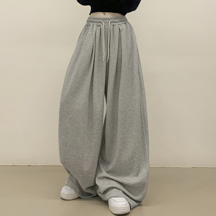 빅사이즈 핀턱 밴딩 와이드 트레이닝 롱팬츠 남녀공용 그레이