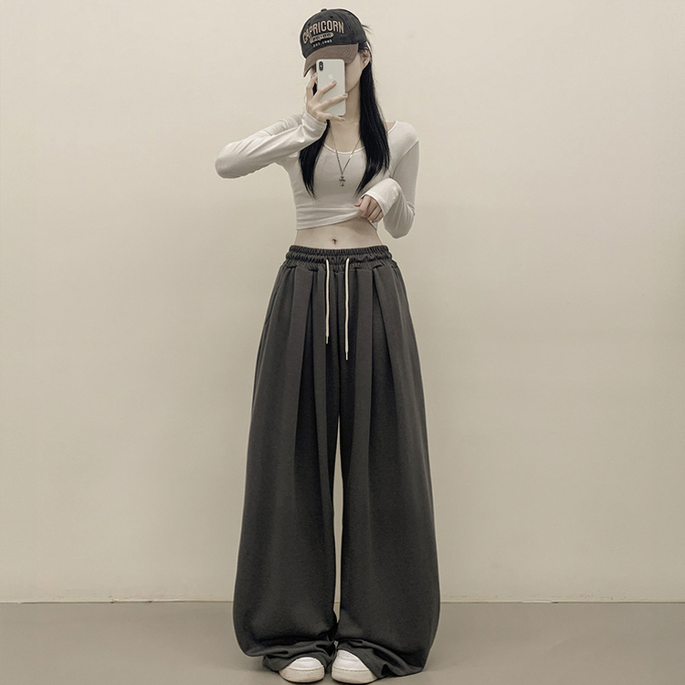 빅사이즈 핀턱 밴딩 와이드 트레이닝 롱팬츠 남녀공용 차콜