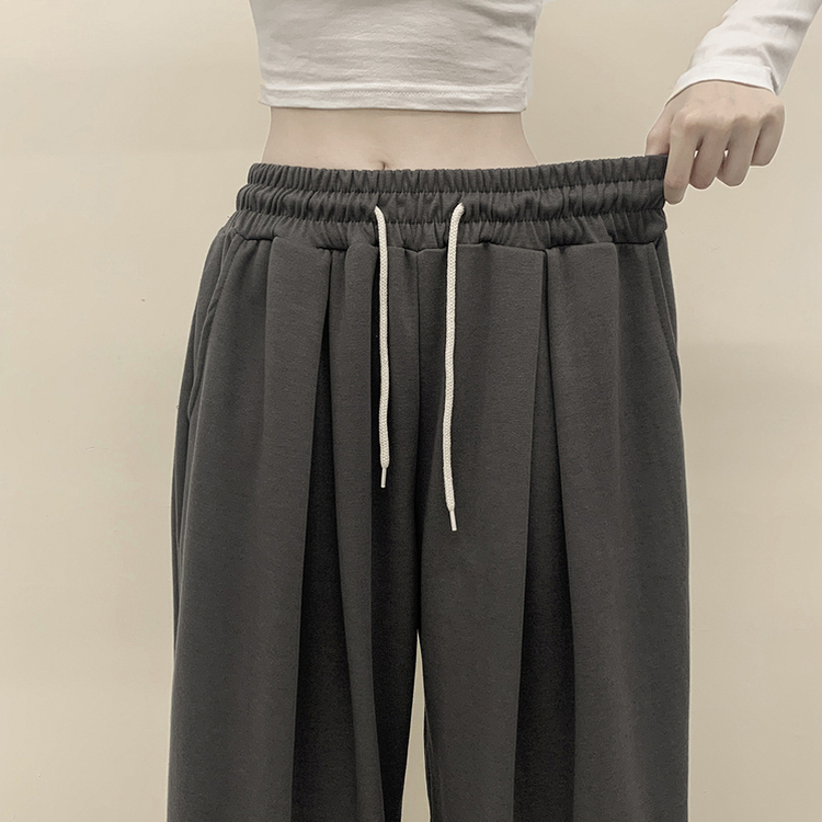 빅사이즈 핀턱 밴딩 와이드 트레이닝 롱팬츠 남녀공용 차콜