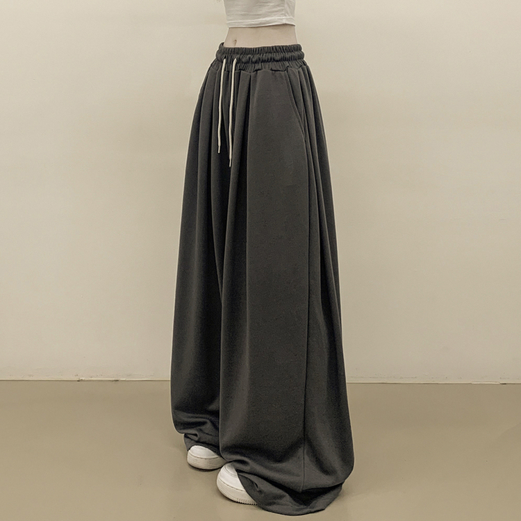 빅사이즈 핀턱 밴딩 와이드 트레이닝 롱팬츠 남녀공용 차콜