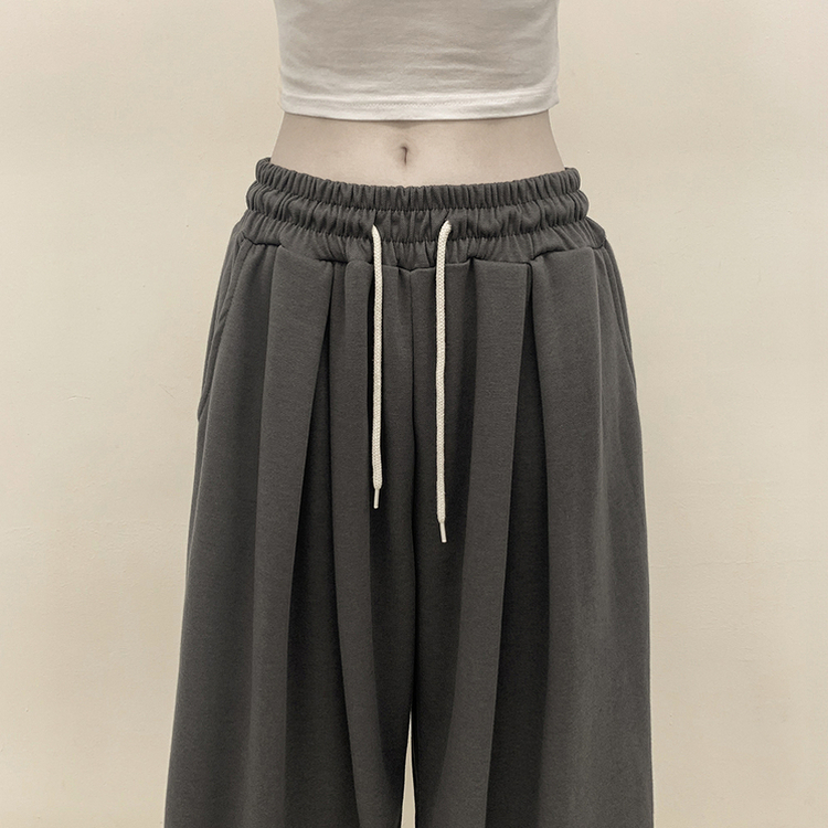 빅사이즈 핀턱 밴딩 와이드 트레이닝 롱팬츠 남녀공용 차콜