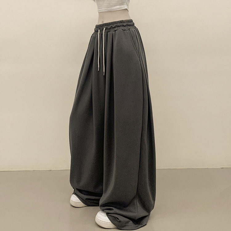 빅사이즈 핀턱 밴딩 와이드 트레이닝 롱팬츠 남녀공용 차콜