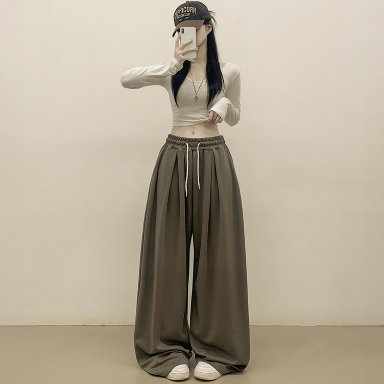 빅사이즈 핀턱 밴딩 와이드 트레이닝 롱팬츠 남녀공용 카키