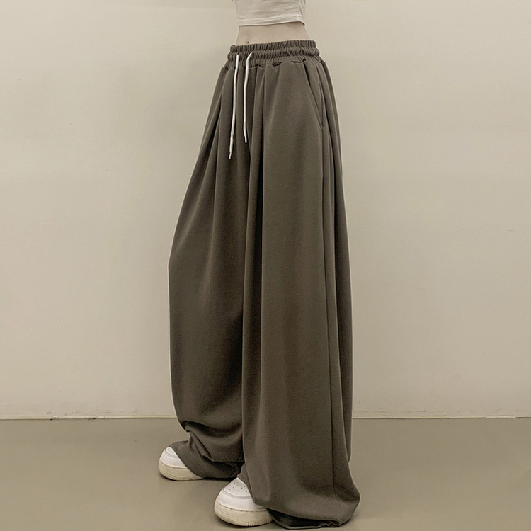 빅사이즈 핀턱 밴딩 와이드 트레이닝 롱팬츠 남녀공용 카키