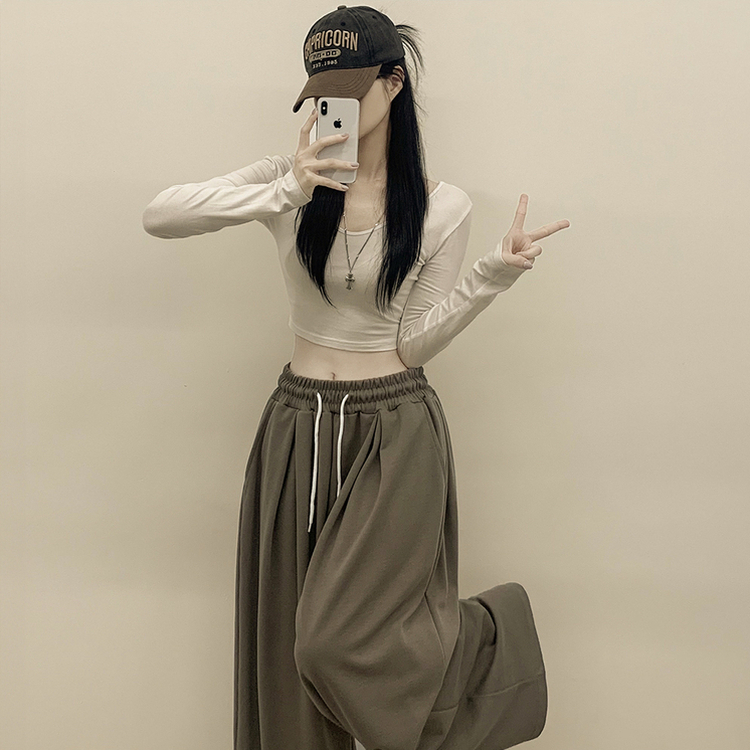 빅사이즈 핀턱 밴딩 와이드 트레이닝 롱팬츠 남녀공용 카키