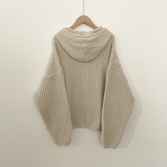 도톰 따뜻 아방핏 꽈배기 케이블 오버핏 니트 벌룬 후드집업 겨울가디건