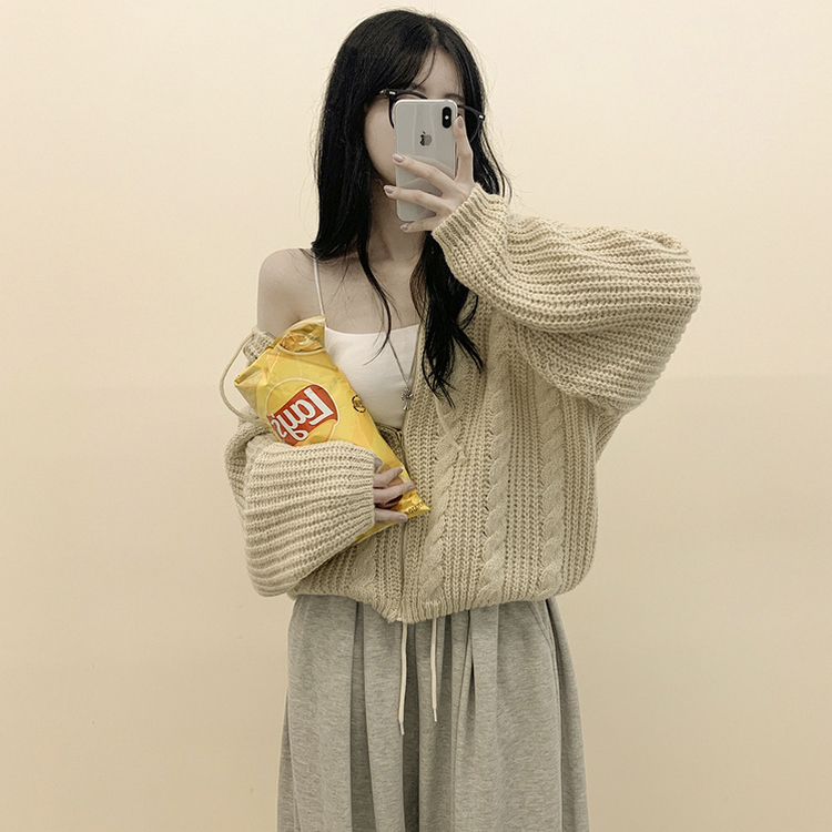 도톰 따뜻 아방핏 꽈배기 케이블 오버핏 니트 벌룬 후드집업 겨울가디건 연베이지