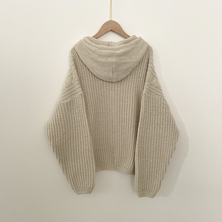 도톰 따뜻 아방핏 꽈배기 케이블 오버핏 니트 벌룬 후드집업 겨울가디건