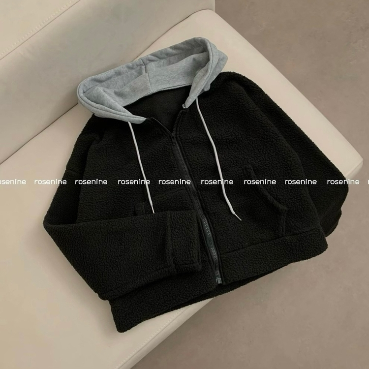 バイカラークロップパーカージップアップジャケット｜ジャンパー｜韓国