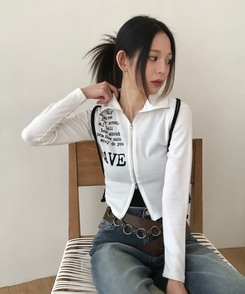 レタリングビンテージy2kジップアップ WHITE