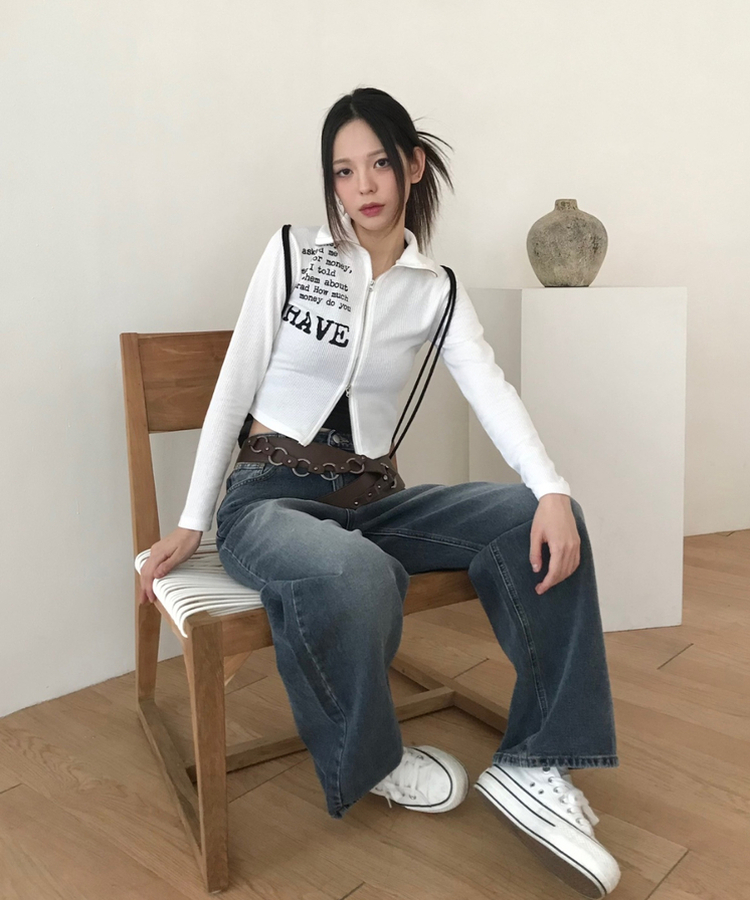 レタリングビンテージy2kジップアップ WHITE