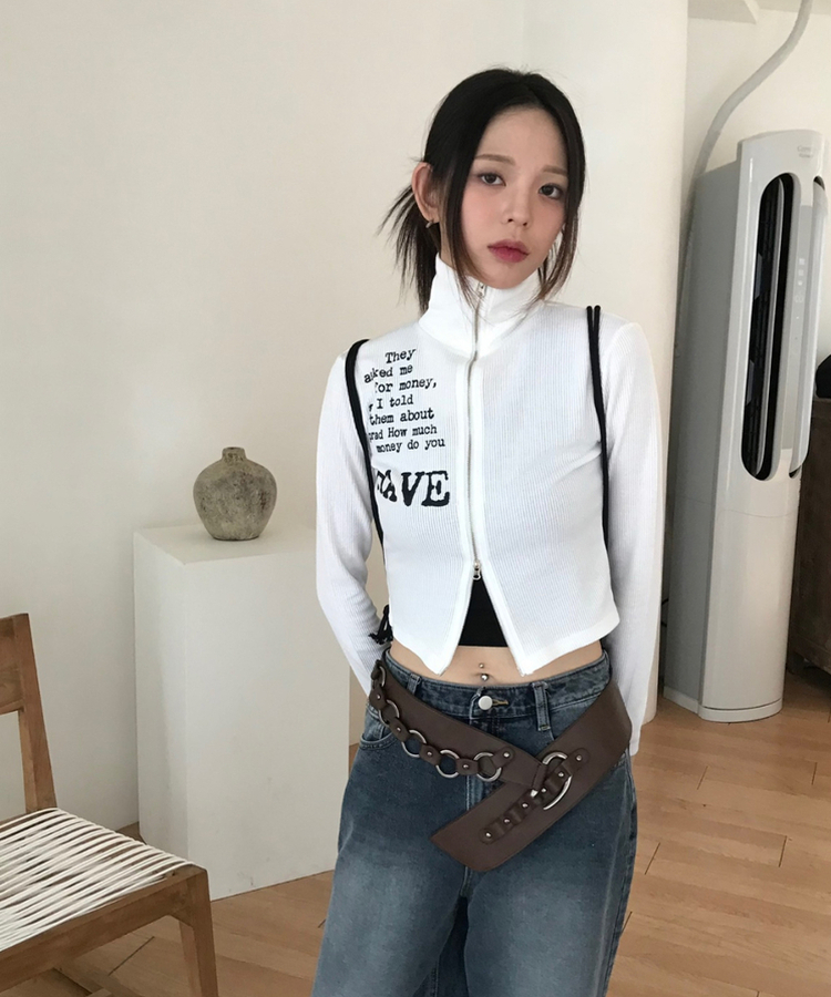 レタリングビンテージy2kジップアップ WHITE