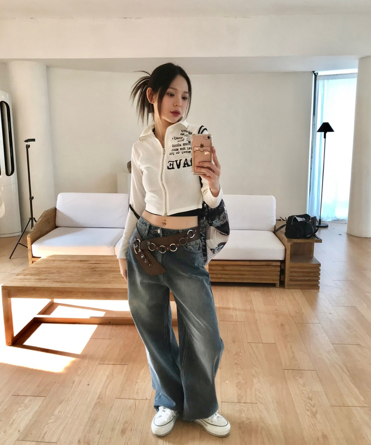 レタリングビンテージy2kジップアップ WHITE