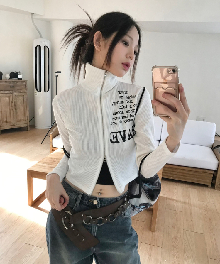 レタリングビンテージy2kジップアップ WHITE