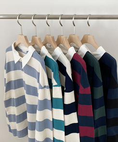 カラーポイントストライプ長袖Tシャツ(6color)