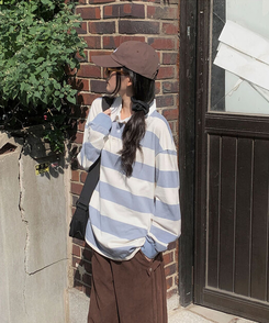 カラーポイントストライプ長袖Tシャツ(6color) SKY BLUE