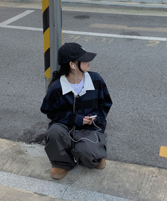 カラーポイントストライプ長袖Tシャツ(6color) NAVY