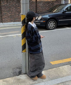 カラーポイントストライプ長袖Tシャツ(6color) NAVY