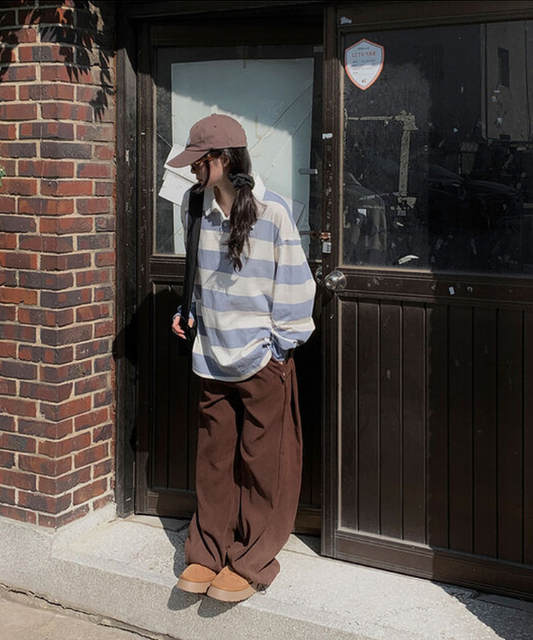 カラーポイントストライプ長袖Tシャツ(6color) SKY BLUE