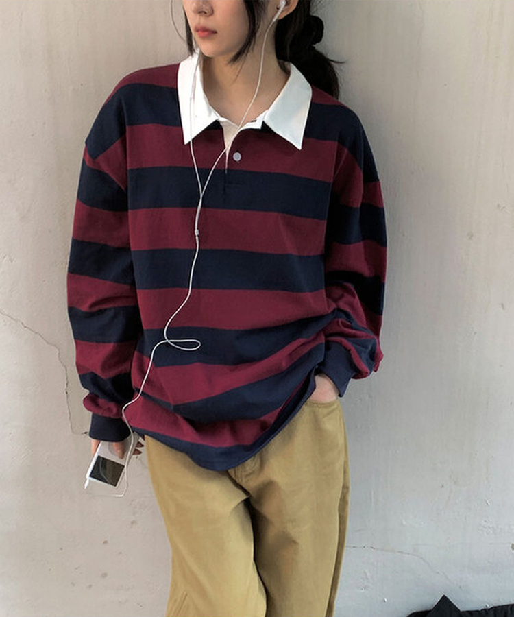 カラーポイントストライプ長袖Tシャツ(6color) WINE