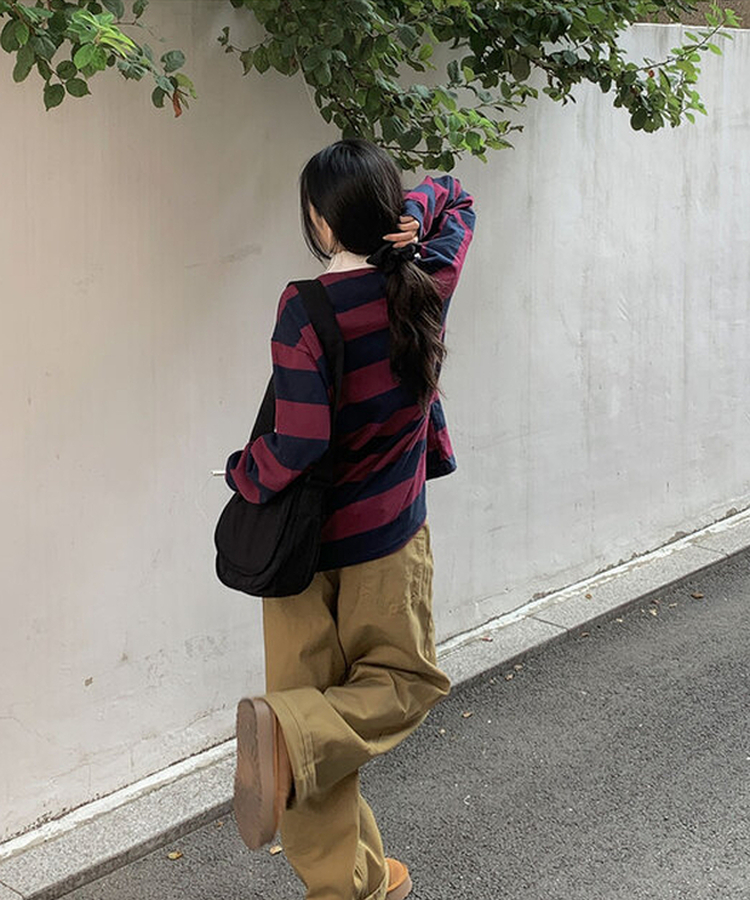 カラーポイントストライプ長袖Tシャツ(6color) WINE