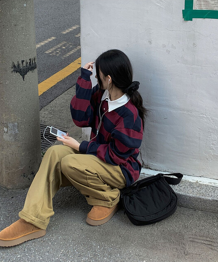 カラーポイントストライプ長袖Tシャツ(6color) WINE