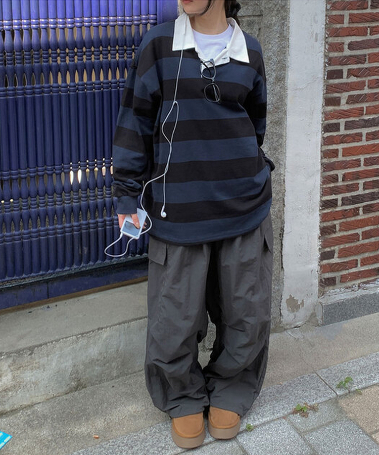 カラーポイントストライプ長袖Tシャツ(6color) NAVY