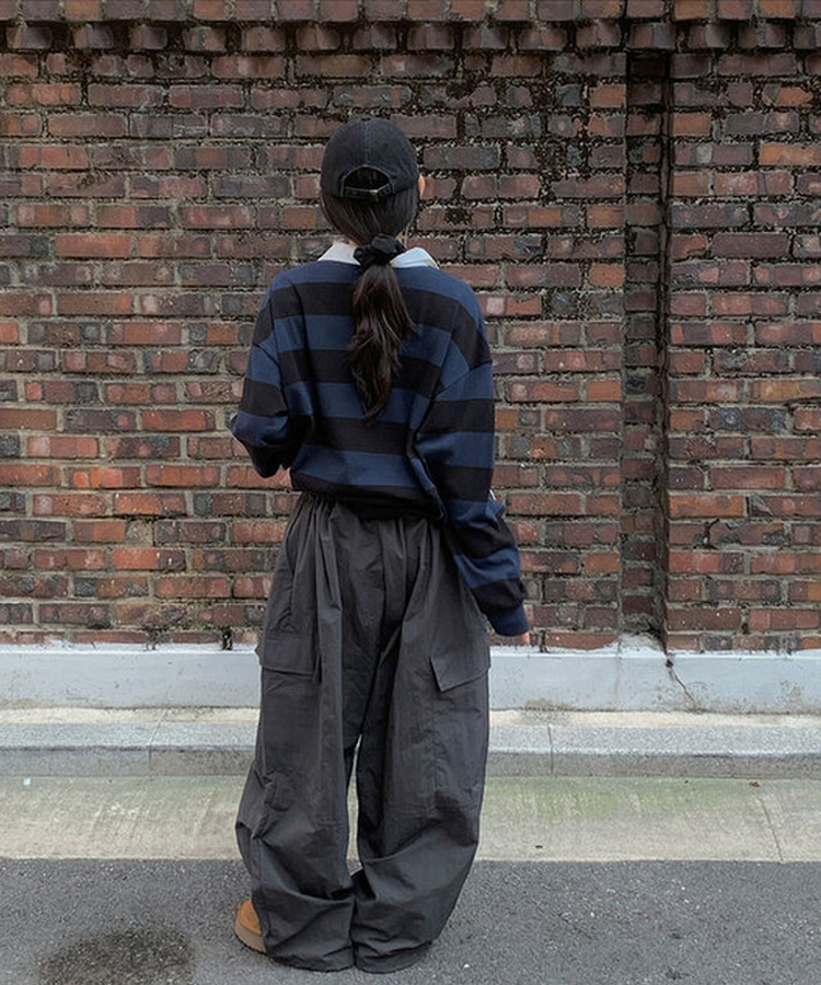 カラーポイントストライプ長袖Tシャツ(6color) NAVY