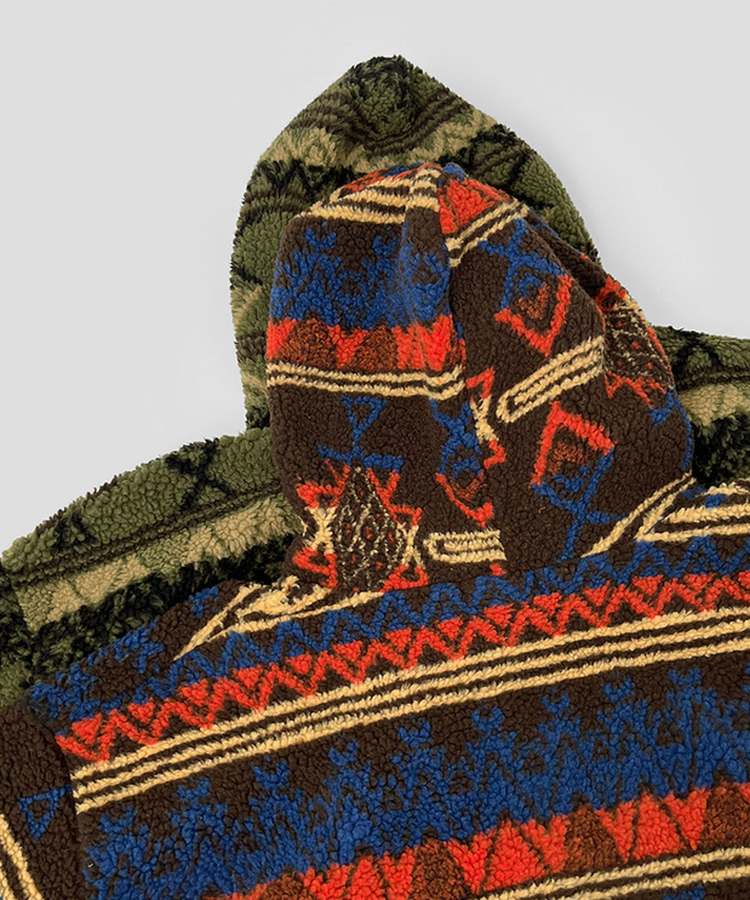 노르딕 후리스 오버핏 벌룬 패턴 스트링 후드 집업