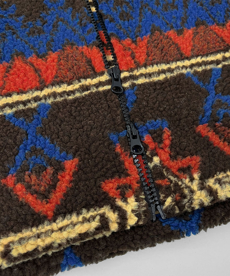 노르딕 후리스 오버핏 벌룬 패턴 스트링 후드 집업