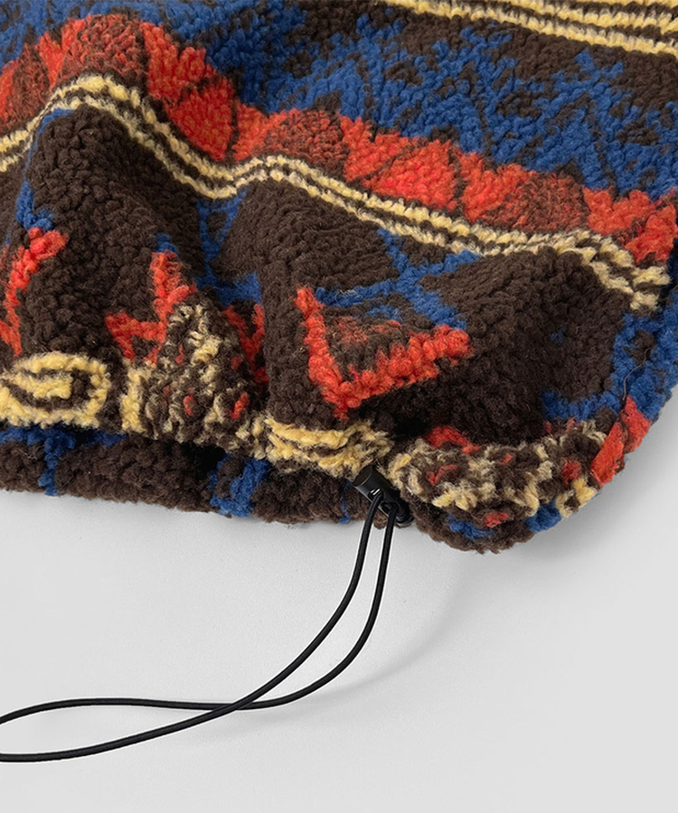 노르딕 후리스 오버핏 벌룬 패턴 스트링 후드 집업