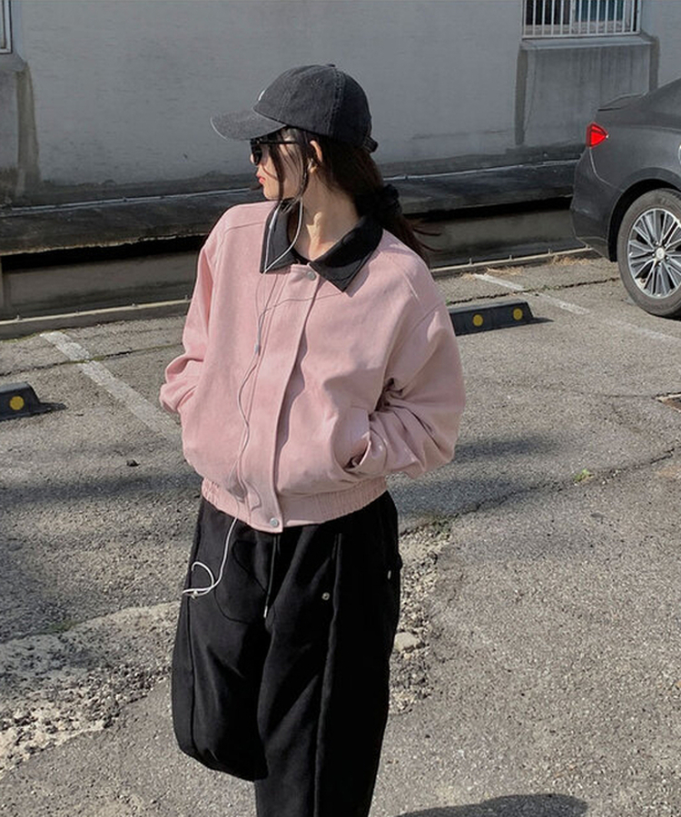 ピンクスエードカラージップアップブルゾン｜ジャケット｜韓国
