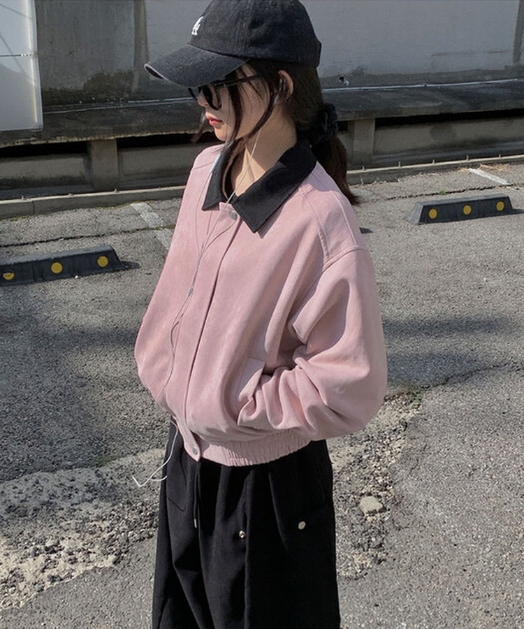 ピンクスエードカラージップアップブルゾン｜ジャケット｜韓国