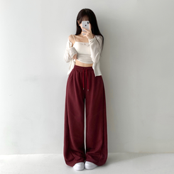 쏘야 밴딩 사이드 핀턱 롱와이드 팬츠 코튼 트레이닝 바지 기장선택 키작녀 키큰녀 남녀공용 빅사이즈 사계절팬츠 버건디