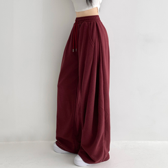 쏘야 밴딩 사이드 핀턱 롱와이드 팬츠 코튼 트레이닝 바지 기장선택 키작녀 키큰녀 남녀공용 빅사이즈 사계절팬츠 버건디