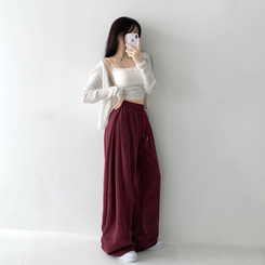 쏘야 밴딩 사이드 핀턱 롱와이드 팬츠 코튼 트레이닝 바지 기장선택 키작녀 키큰녀 남녀공용 빅사이즈 사계절팬츠 버건디